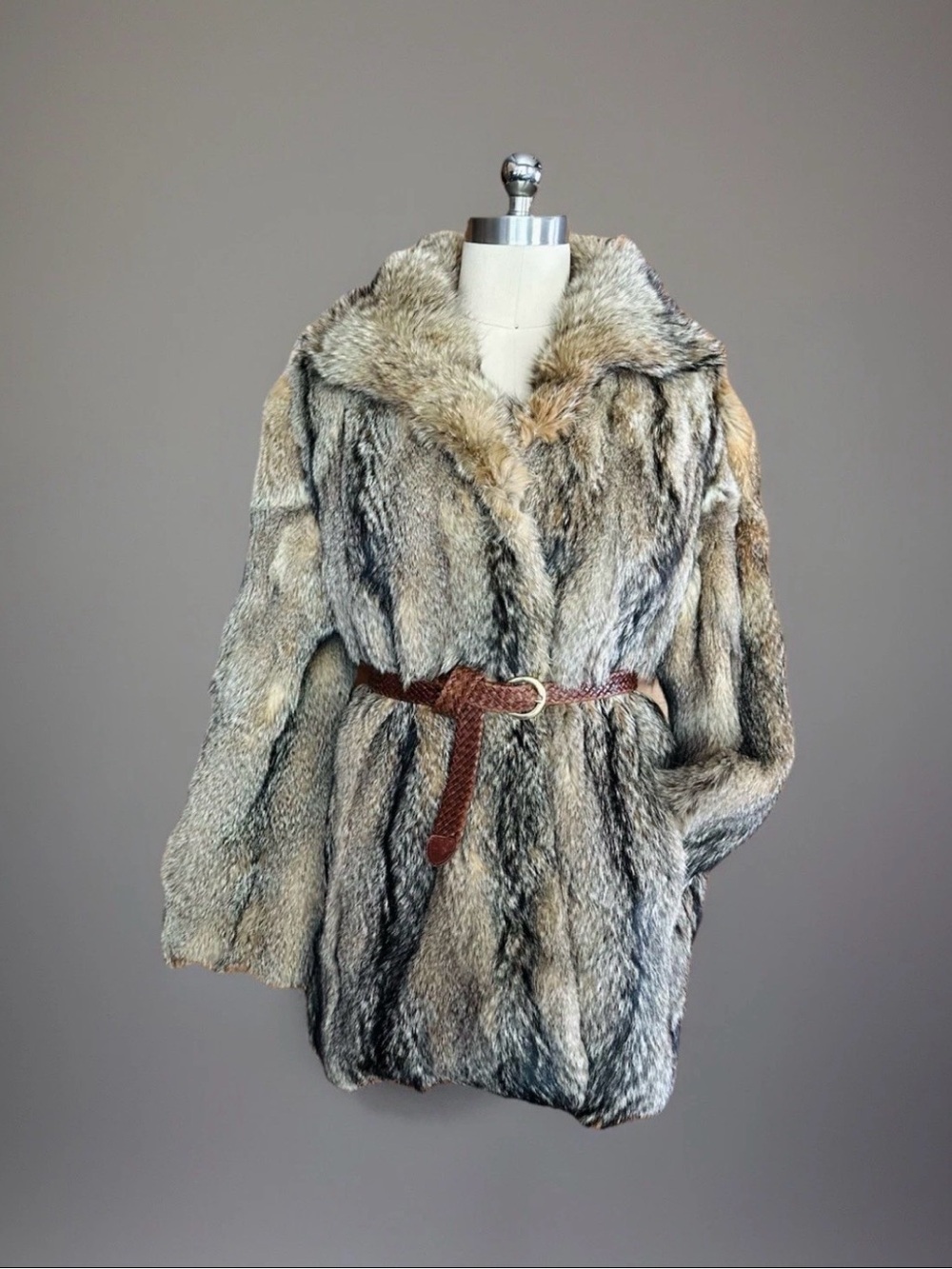 BEAUTIFUL & VERY SOFT GRAY FOX FUR COAT LUXURY JACKET NOT LYNX SZ M